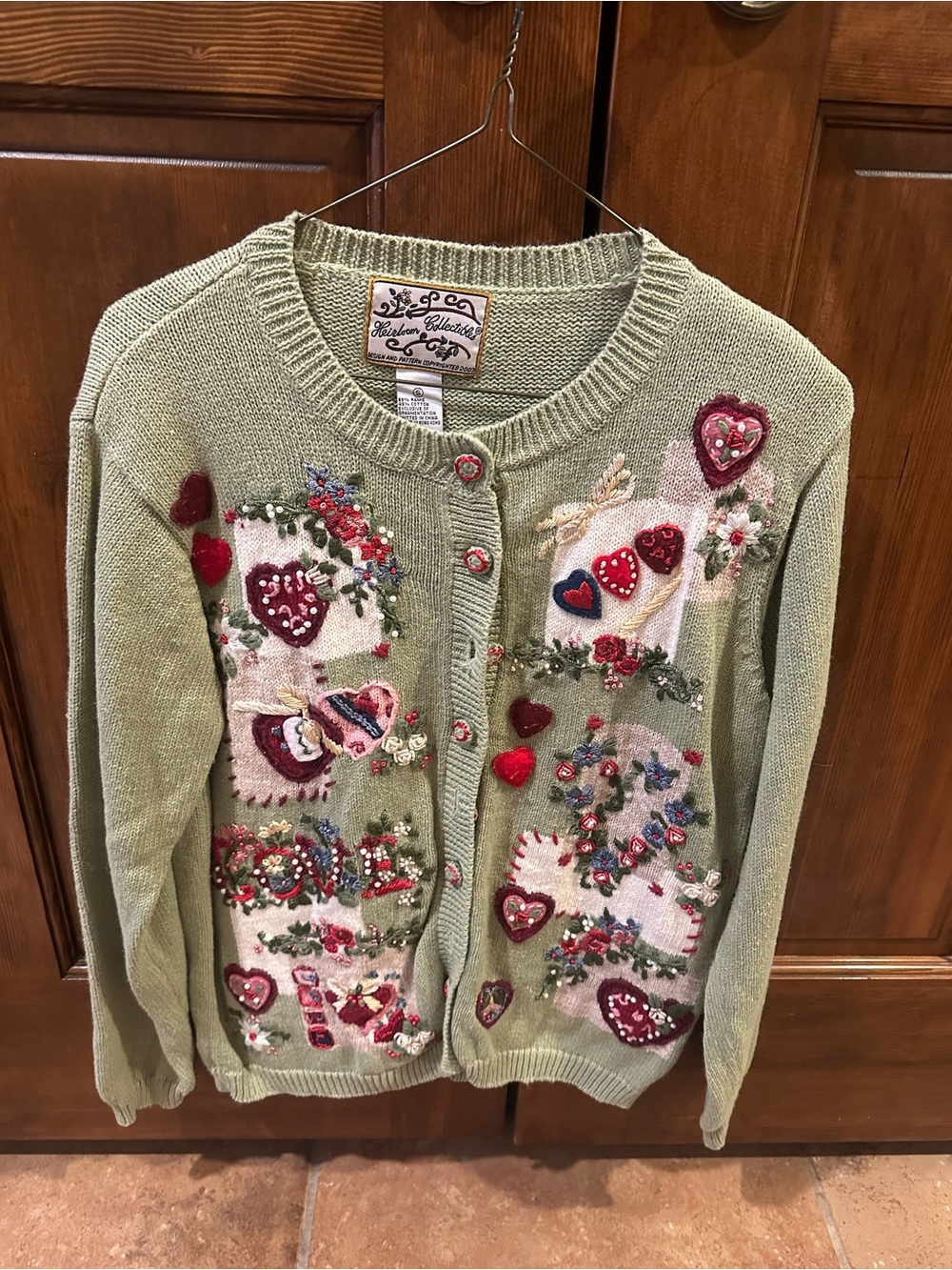 Heirloom Collectables Embellished Sage Green Women's Cardigan Sweater